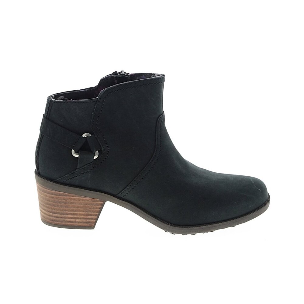 TEVA Foxy Ankle Boot Heeled Black Leather Women’s Waterproof Bootie Sz 9 / 40 - Picture 4 of 14